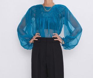 Blusa de fiesta turquesa transparente Zara