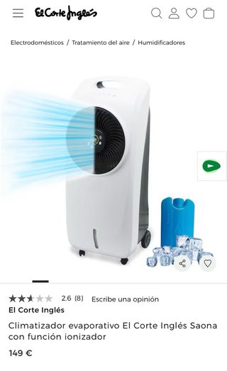 Climatizador evaporativo marca El Corte Inglés