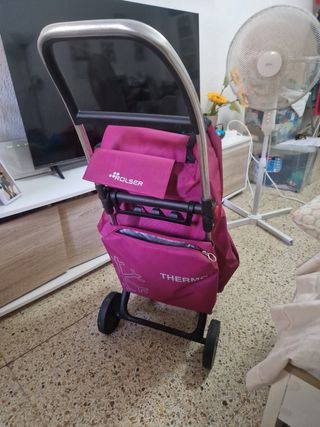 Carro compra ROLSER rosa plegable