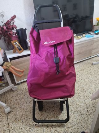 Carro compra ROLSER rosa plegable
