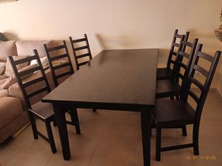Mesa comedor + 6 sillas madera oscura