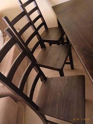 Mesa comedor + 6 sillas madera oscura