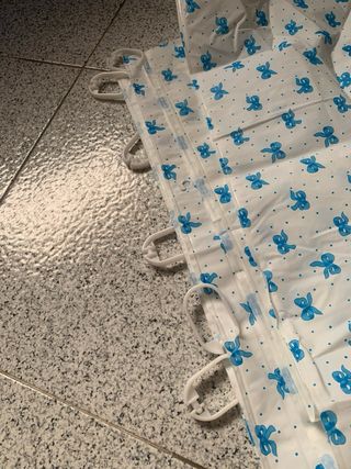 Tenda doccia bianca con Fiocchi blu nuova