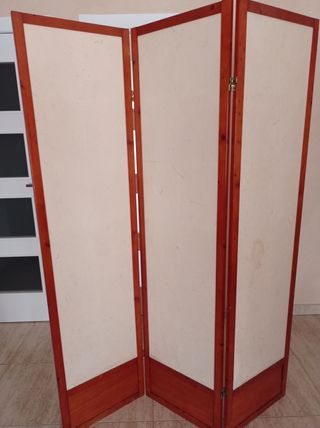 Biombo 3 hojas - Madera y papel