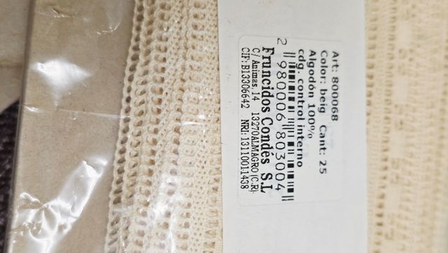 Lote Cinta de encaje algodon. Dos tonos