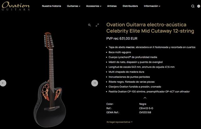 Guitarra e-acústica Ovation CE4412-5-G 12 cuerdas