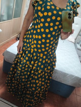 Traje Flamenca lunares verde-amarillo