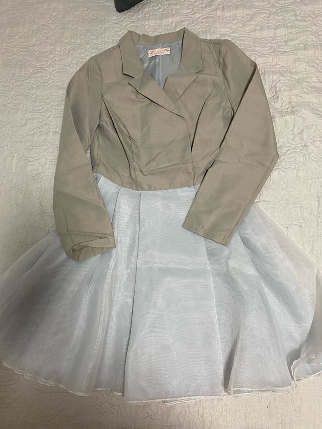 Vestido fiesta beige y azul claro talla S