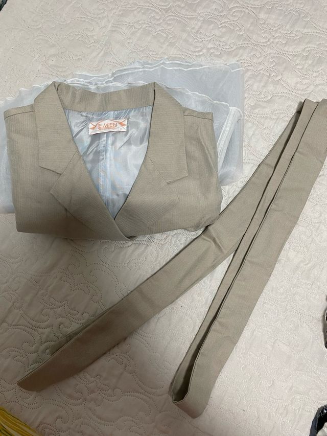 Vestido fiesta beige y azul claro talla S