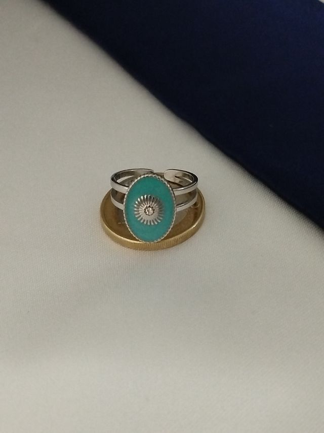 Anillo turquesa claro de acero inoxidable