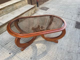 Mesa centro ovalada madera cristal