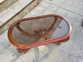 Mesa centro ovalada madera cristal