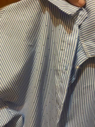 Camicia a righe blu e bianca brillantinata
