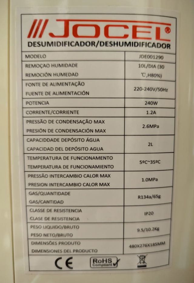 Deshumidificador Jocel JDE001290
