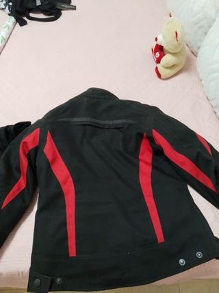 Chaqueta moto mujer negra roja