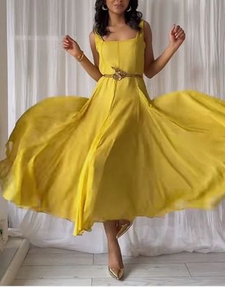 Vestido midi ZARA amarillo