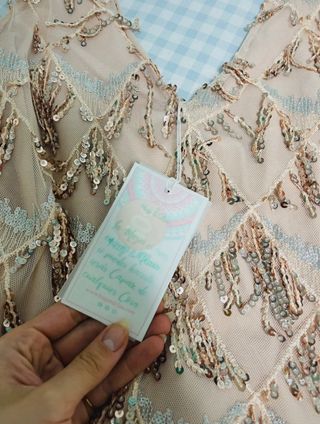 Vestido lentejuelas beige hug & clau M