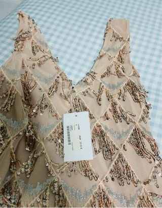 Vestido lentejuelas beige hug & clau M