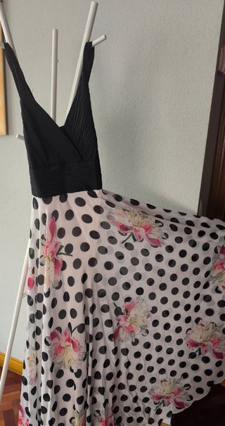 Vestido fiesta lunares blanco-negro