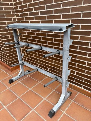 Soporte / rack barras, pesas o mancuernas y discos