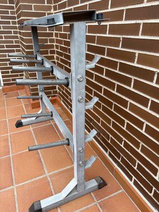 Soporte / rack barras, pesas o mancuernas y discos