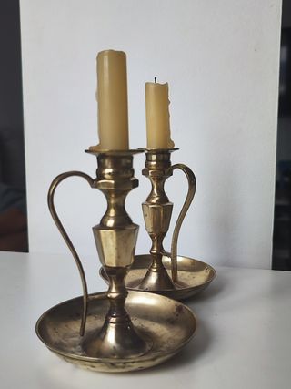 2 Candelabros vintage dorados de laton