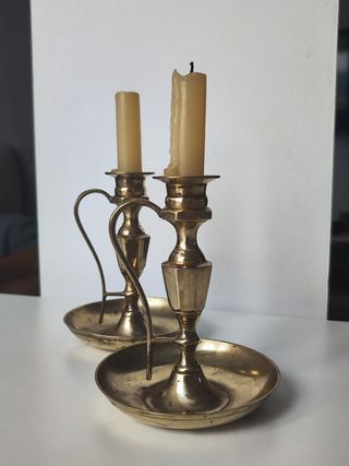 2 Candelabros vintage dorados de laton