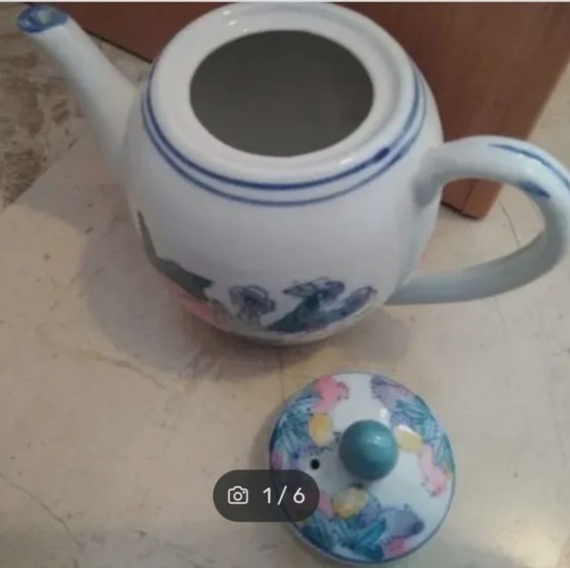Tetera porcelana+taza blanca, nuevas Flores azules