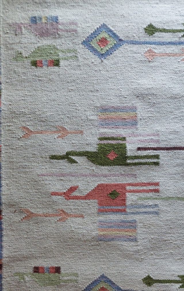 Tappeto lana beige e blu