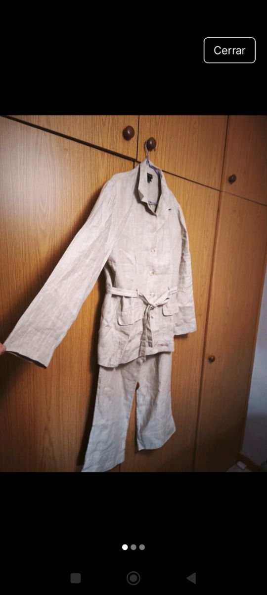 Conjunto lino beige mujer