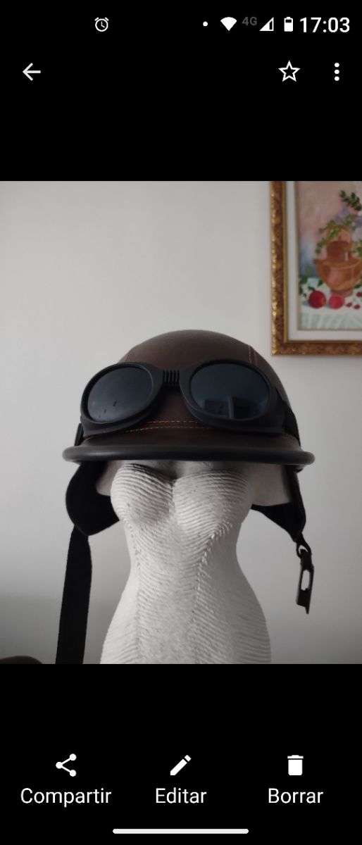 Casco moto cuero marrón