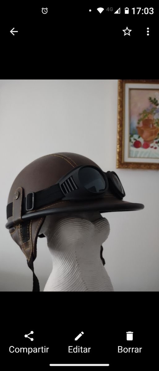 Casco moto cuero marrón