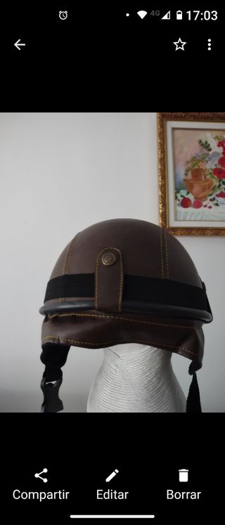 Casco moto cuero marrón