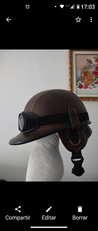 Casco moto cuero marrón