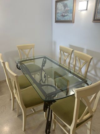 Mesa comedor cristal y 6 sillas