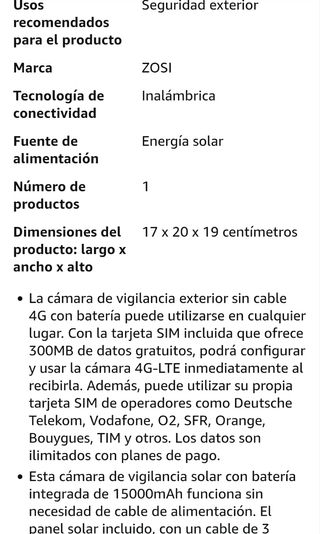 Cámara seguridad ZOSI 4G LTE solar