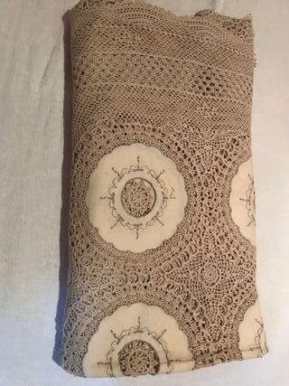 Colcha algodón crochet beige