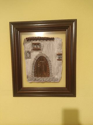 Cuadro rústico de piedra y madera