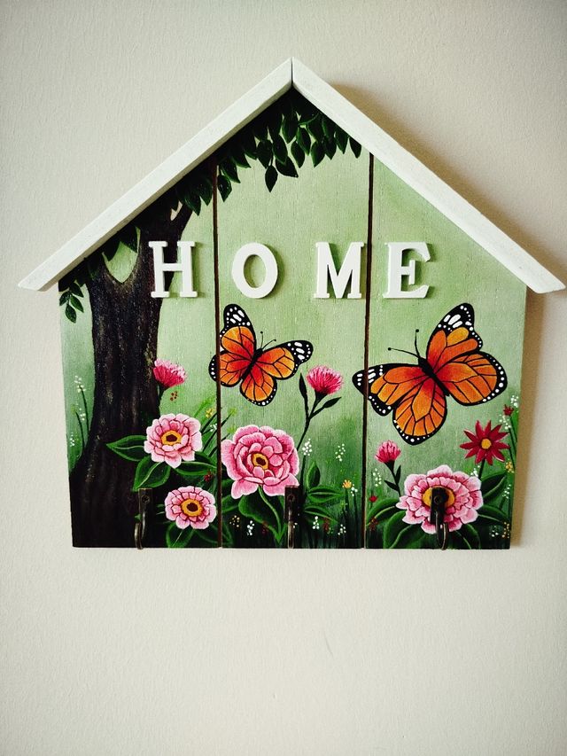 Colgador llaves - Mariposas y flores