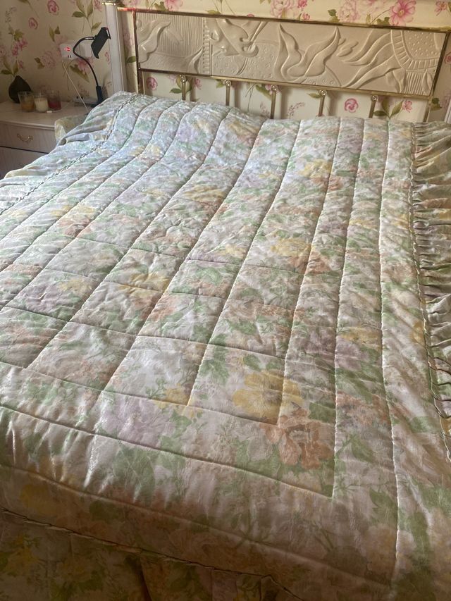 Colcha bouti para cama de 135x180cm verde- beige