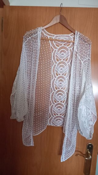 Kimono encaje boho blanco