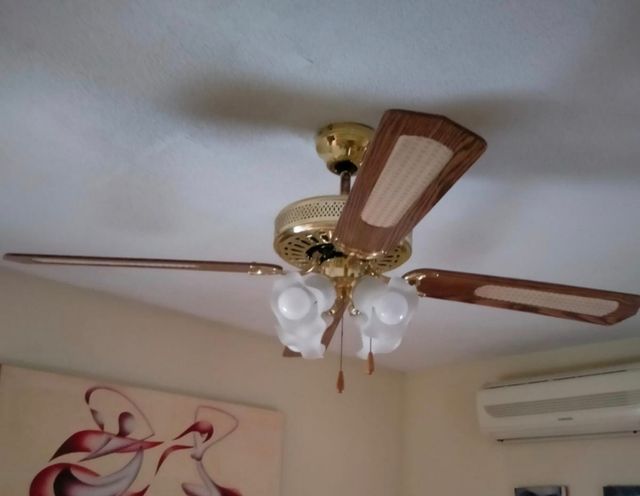 Ventilador techo madera-metal dorado
