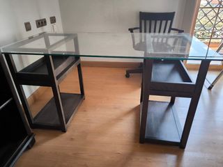 Mesa escritorio cristal madera