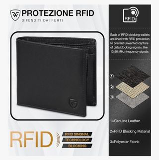 Portafoglio RFID Pelle Nero multiscomparto 9 spazi