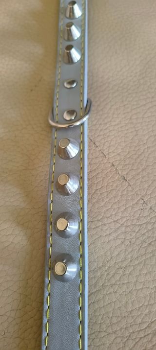 Coleira de Couro c/ Pinos - Cinza