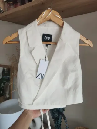 Chaleco traje Zara blanco lazada cruzado