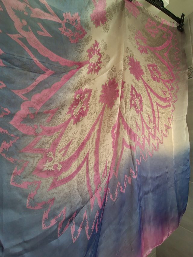 Foulard grande seta e viscosa Blu e Rosa
