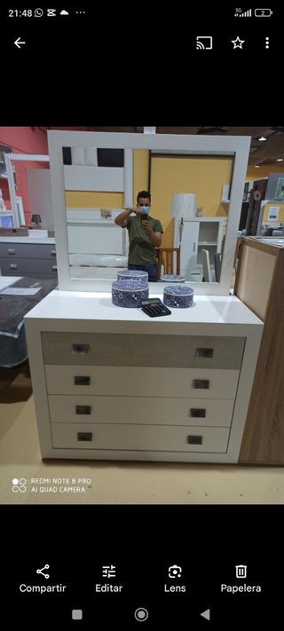 Cómoda+Espejo - Blanco/Beige