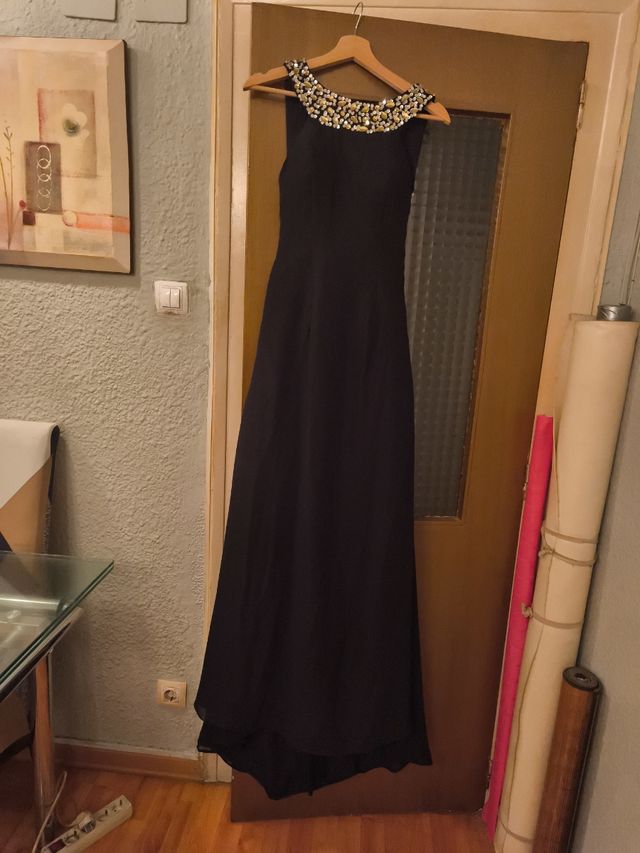Vestido fiesta negro pedreria