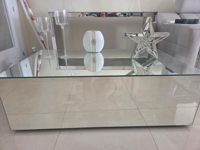 Mesita centro cristal espejo